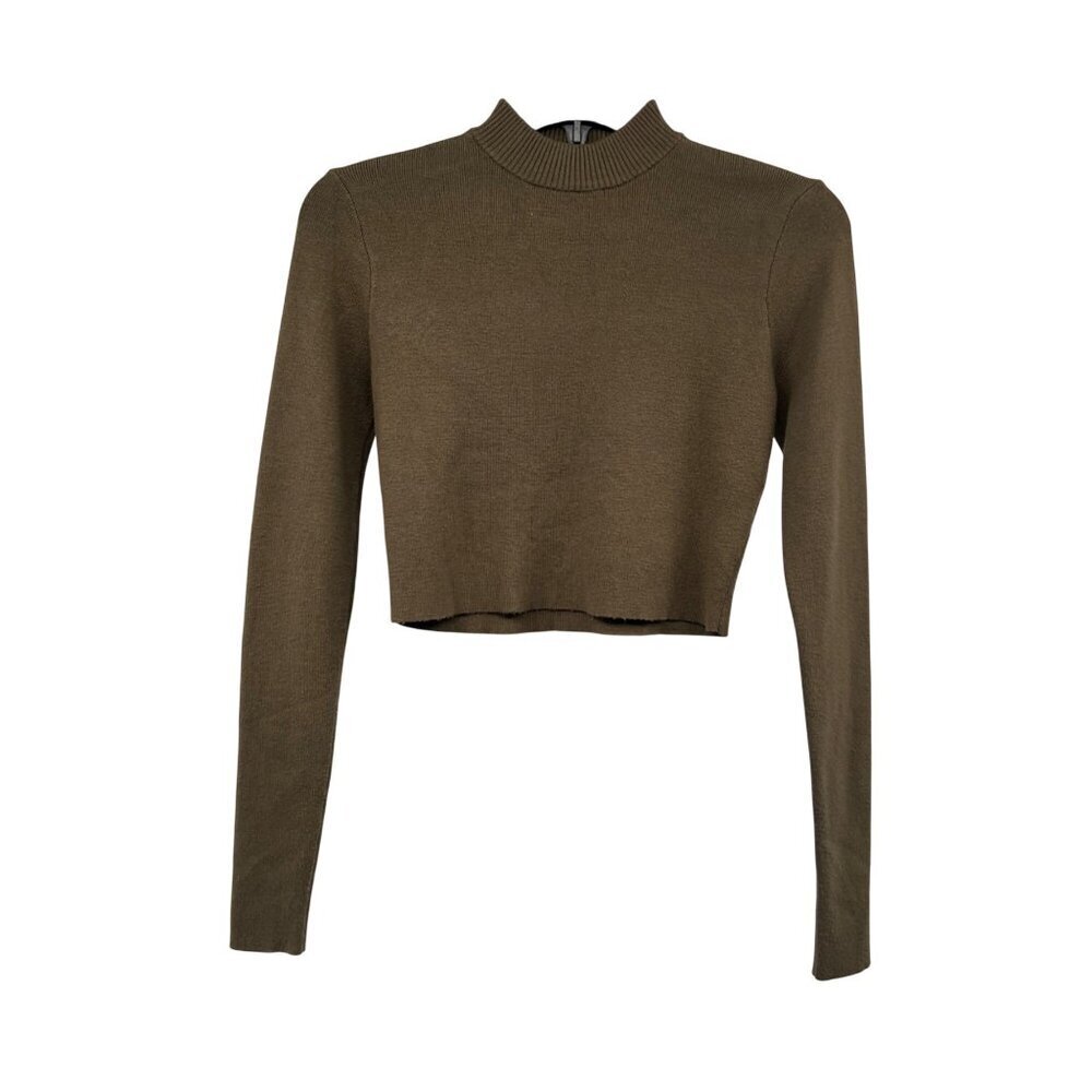 Altar'd State Womens Cropped Sweater Long Sleeve Green Size Small